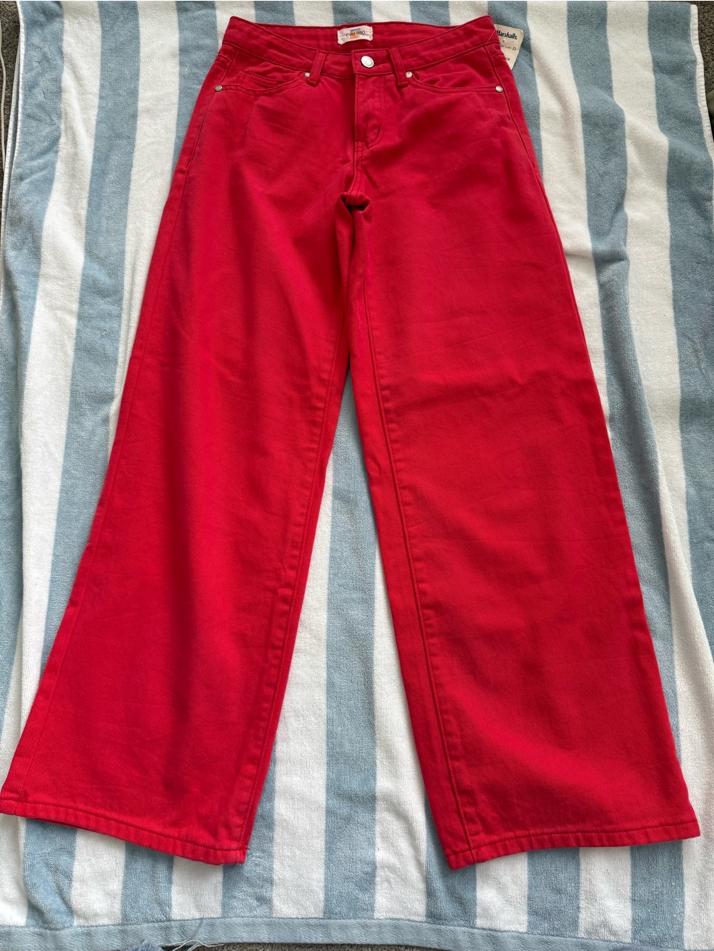 Wide Leg Red Jeans for Women - High-Rise Flared Fit